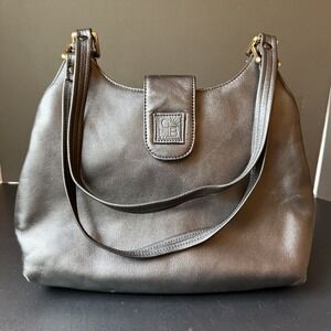 Giani Bernini Womens Black Leather Shoulder Bag Purse‎ Hobo Magnetic Snap Logo